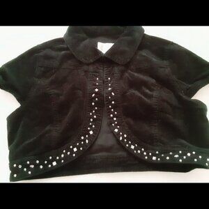Girls 16 Justice Black Velvet Rhinestone Embellished Cropped Shrug Bolero